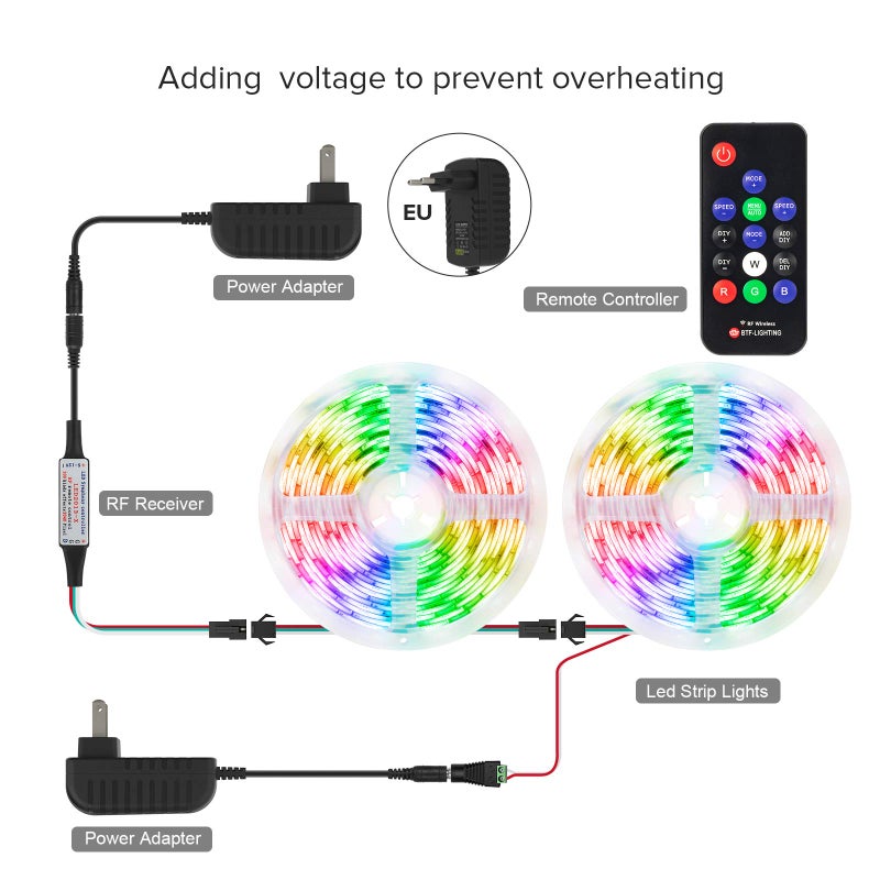 BTF-LIGHTING جهاز تحكم LED RGB لاسلكي RF BTF-LIGHTING WS2811 WS2812B 1903 DC5/12V 14 مفتاح 300 نوع من التغييرات وحدات شريط بكسل LED الرقمية الجهد المدخلات=المخرجات مثالي لمشاريع DIY أسود - Image 3